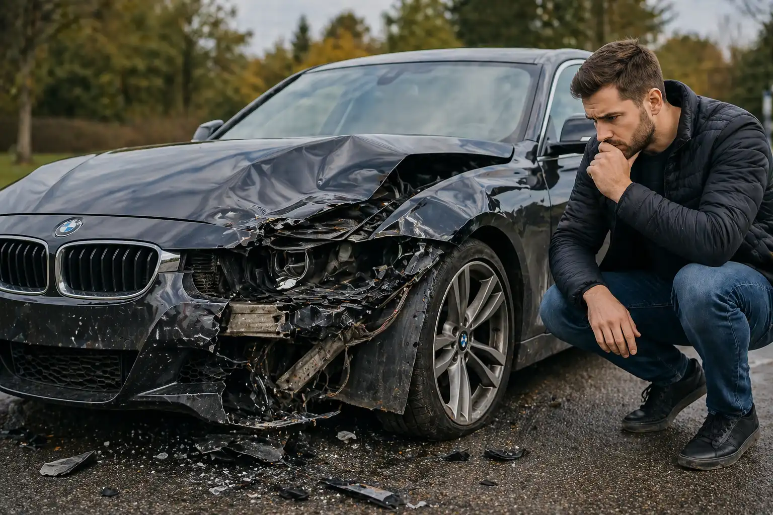 Ar verta taisyti automobilį po avarijos – apgadintas automobilis po eismo įvykio