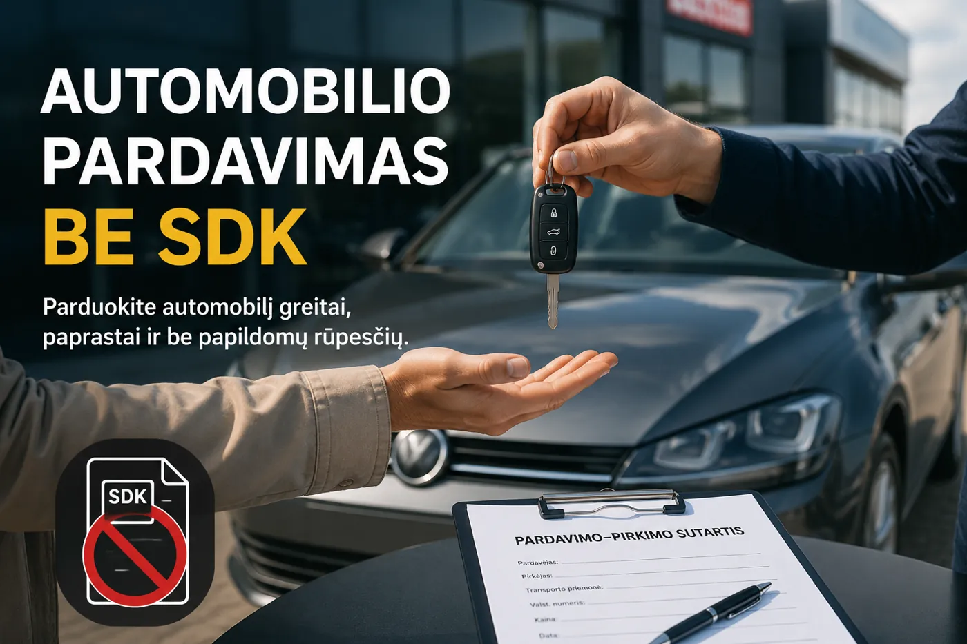 automobilio pardavimas be sdk