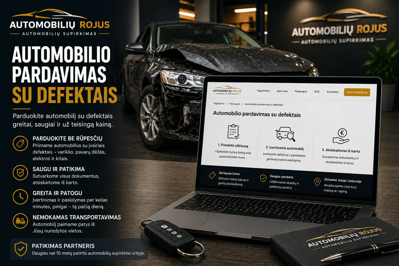 automobilio pardavimas su defektais