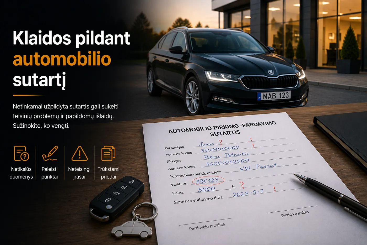 klaidos pildant automobilio sutartį - mašina